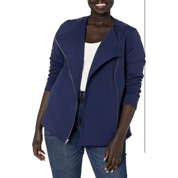 The Drop Caralyn Moto Zip Up Jacket Navy Size XXS NWT - Picture 6 of 8